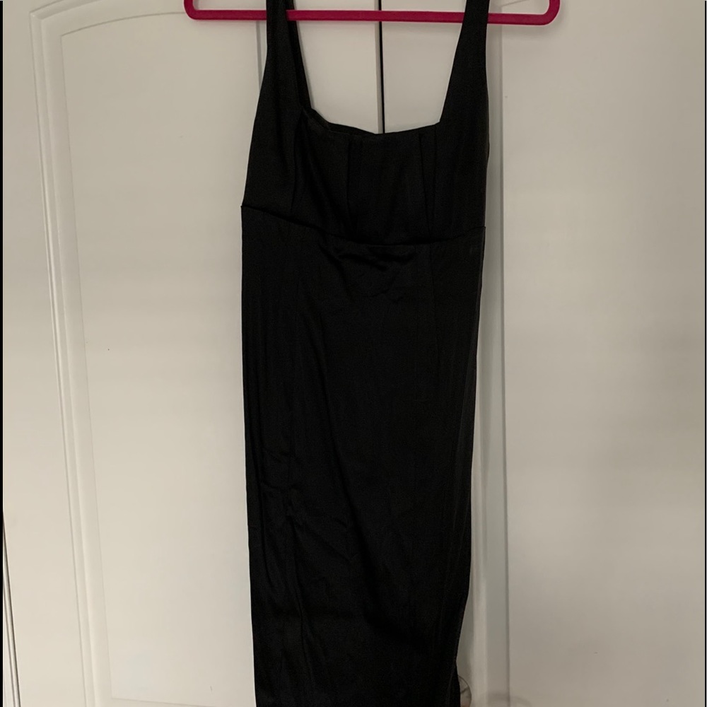 Calvin Klein black satin fitted dress. - Picture 1 of 4